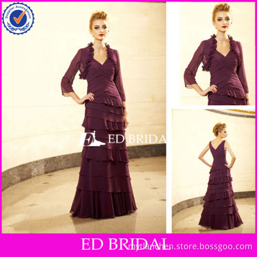 A Line V Neck Ruched Bust Chiffon Burgundy Mother of the Bride Dress